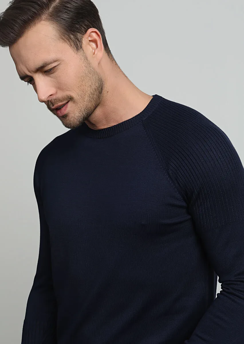 Navy Blue Knitwear Sweatshirt - 1