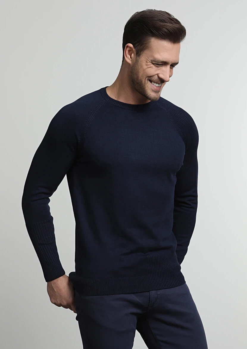 Navy Blue Knitwear Sweatshirt - 3