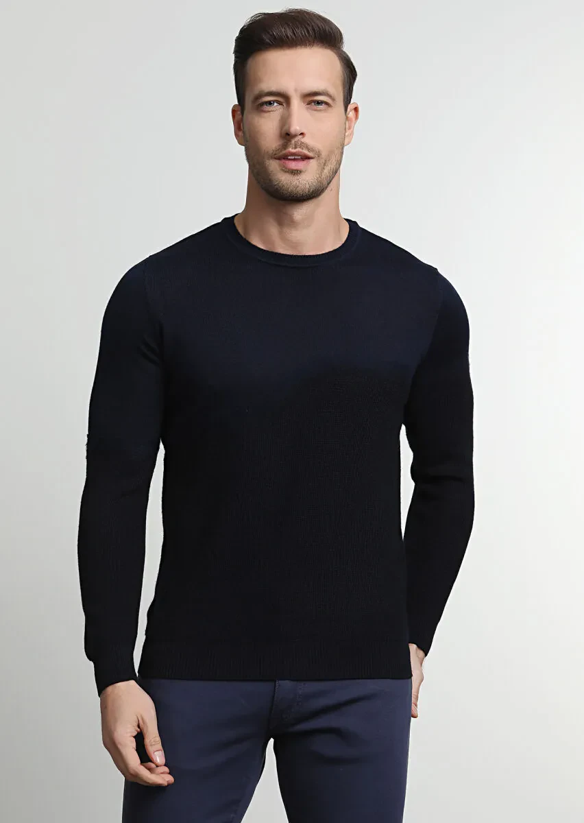 Navy Blue Knitwear Sweatshirt - 1