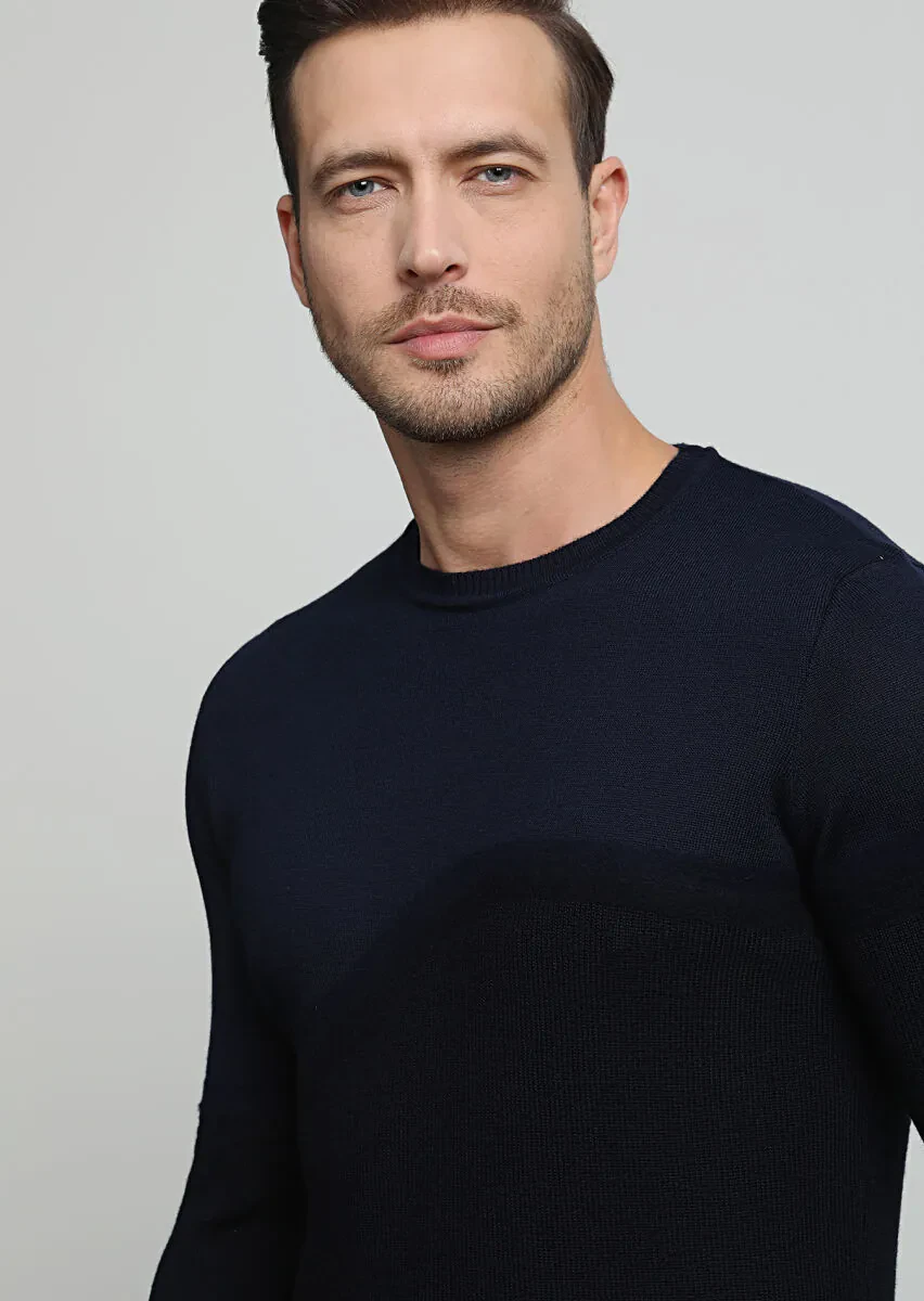 Navy Blue Knitwear Sweatshirt - 2