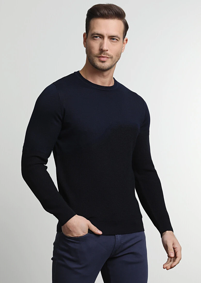 Navy Blue Knitwear Sweatshirt - 3