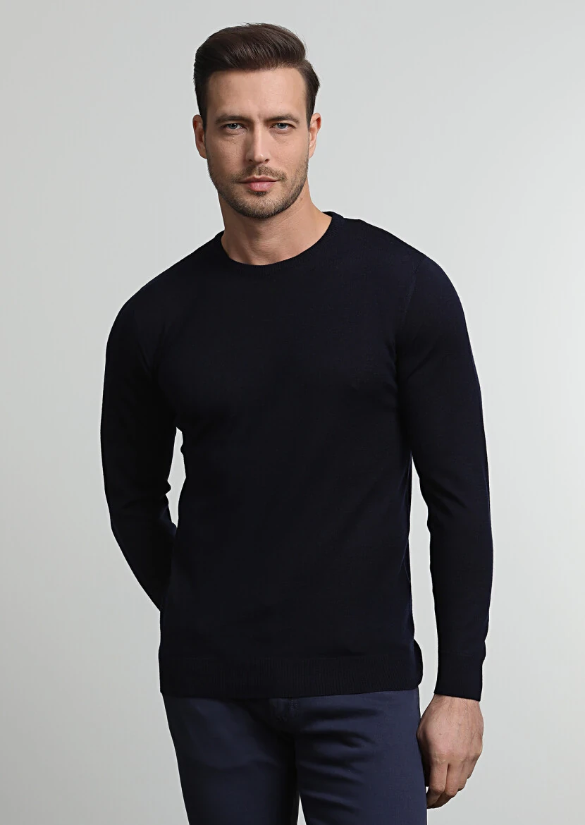 Navy Blue Knitwear Sweatshirt - 1