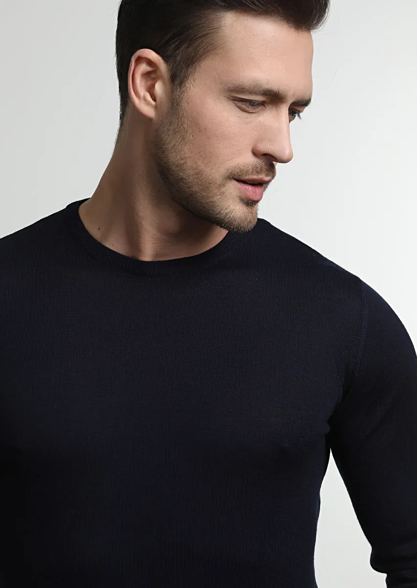 Navy Blue Knitwear Sweatshirt - 2