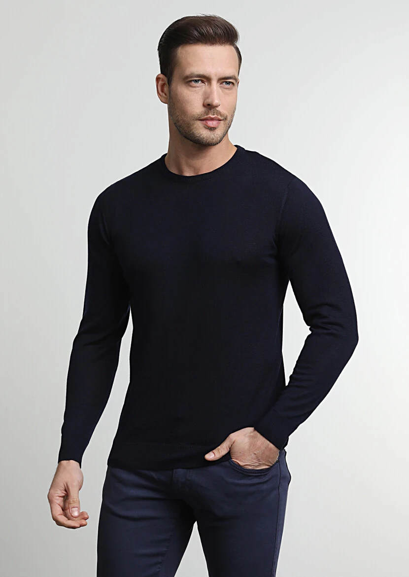 Navy Blue Knitwear Sweatshirt - 3