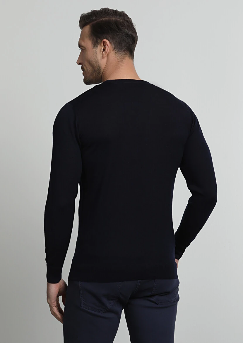 Navy Blue Knitwear Sweatshirt - 4
