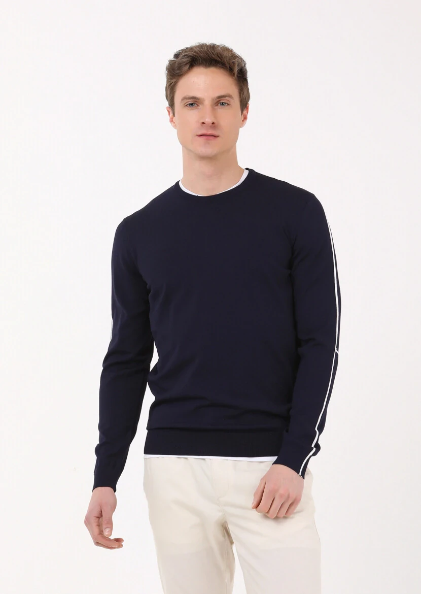 Navy Blue Knitwear Sweatshirt - 1