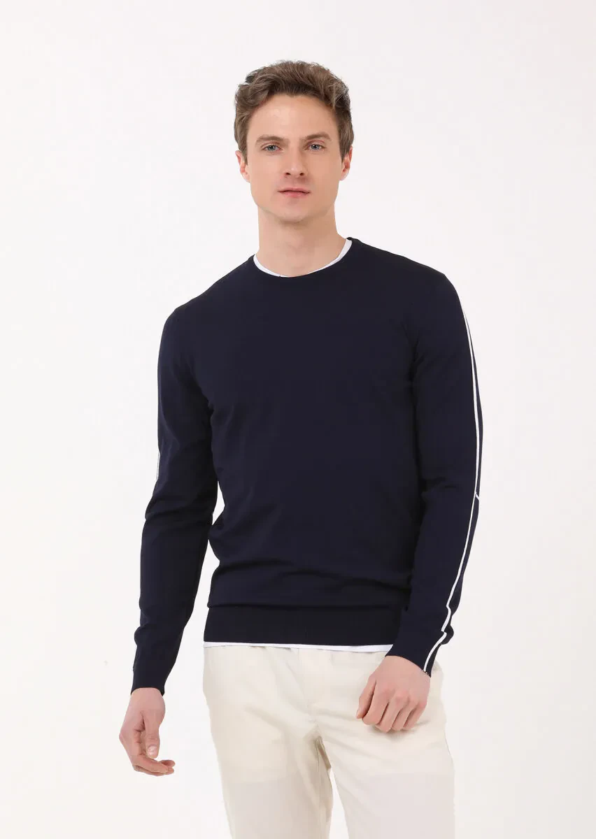 Navy Blue Knitwear Sweatshirt - 1