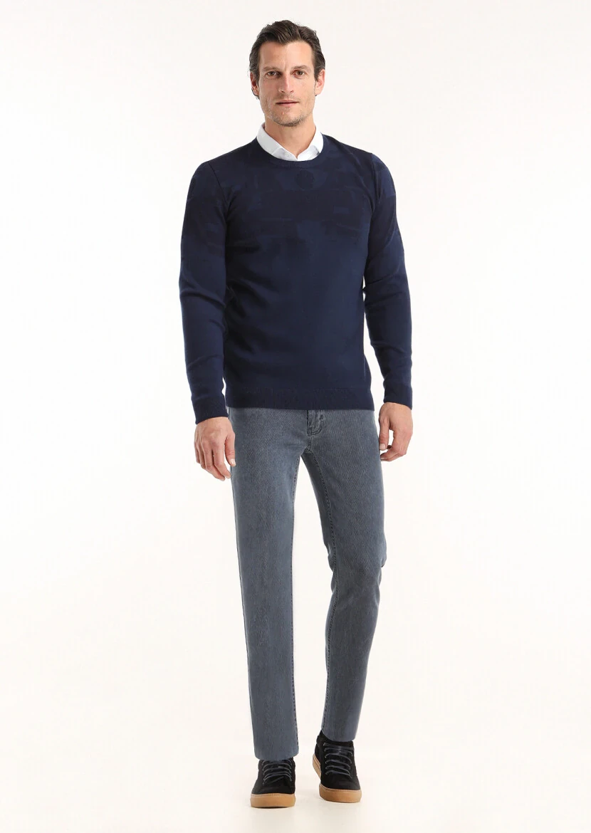 Navy Blue Knitwear Sweatshirt - 1