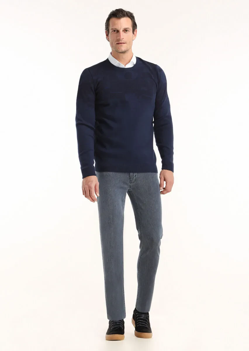 Navy Blue Knitwear Sweatshirt - 1