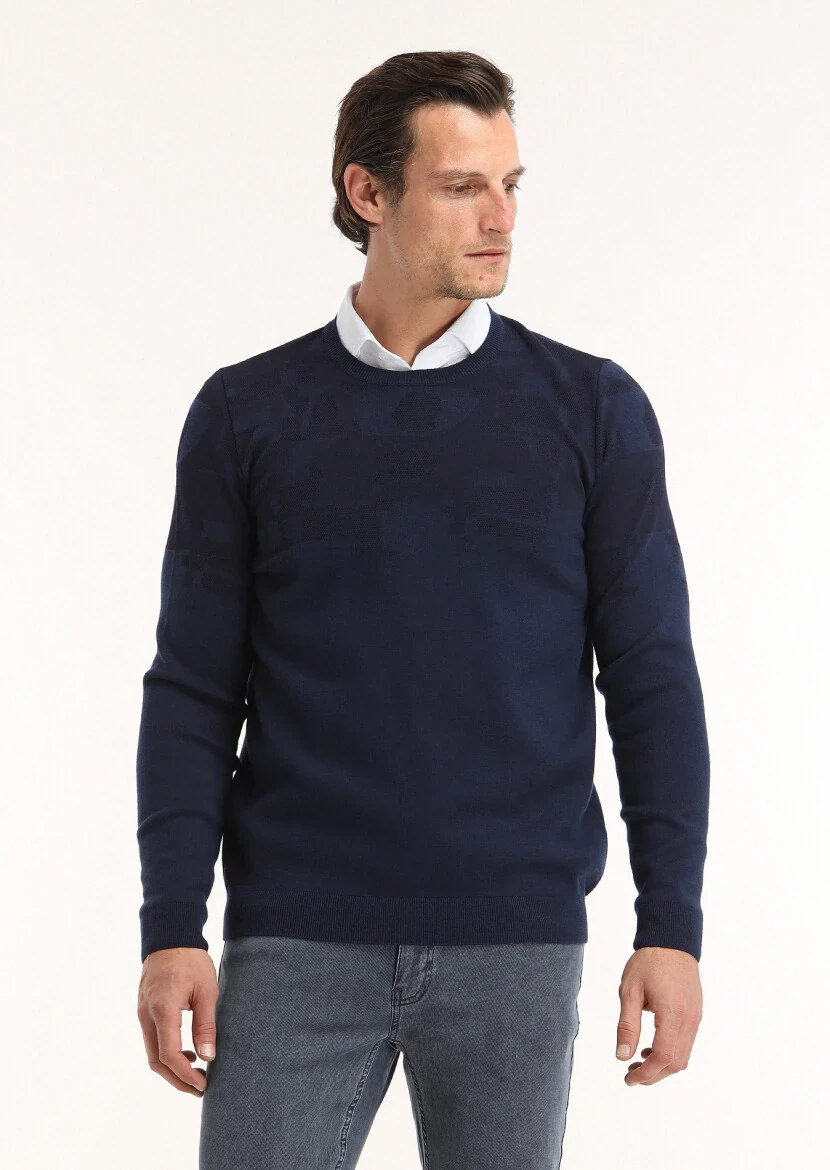 Navy Blue Knitwear Sweatshirt 
