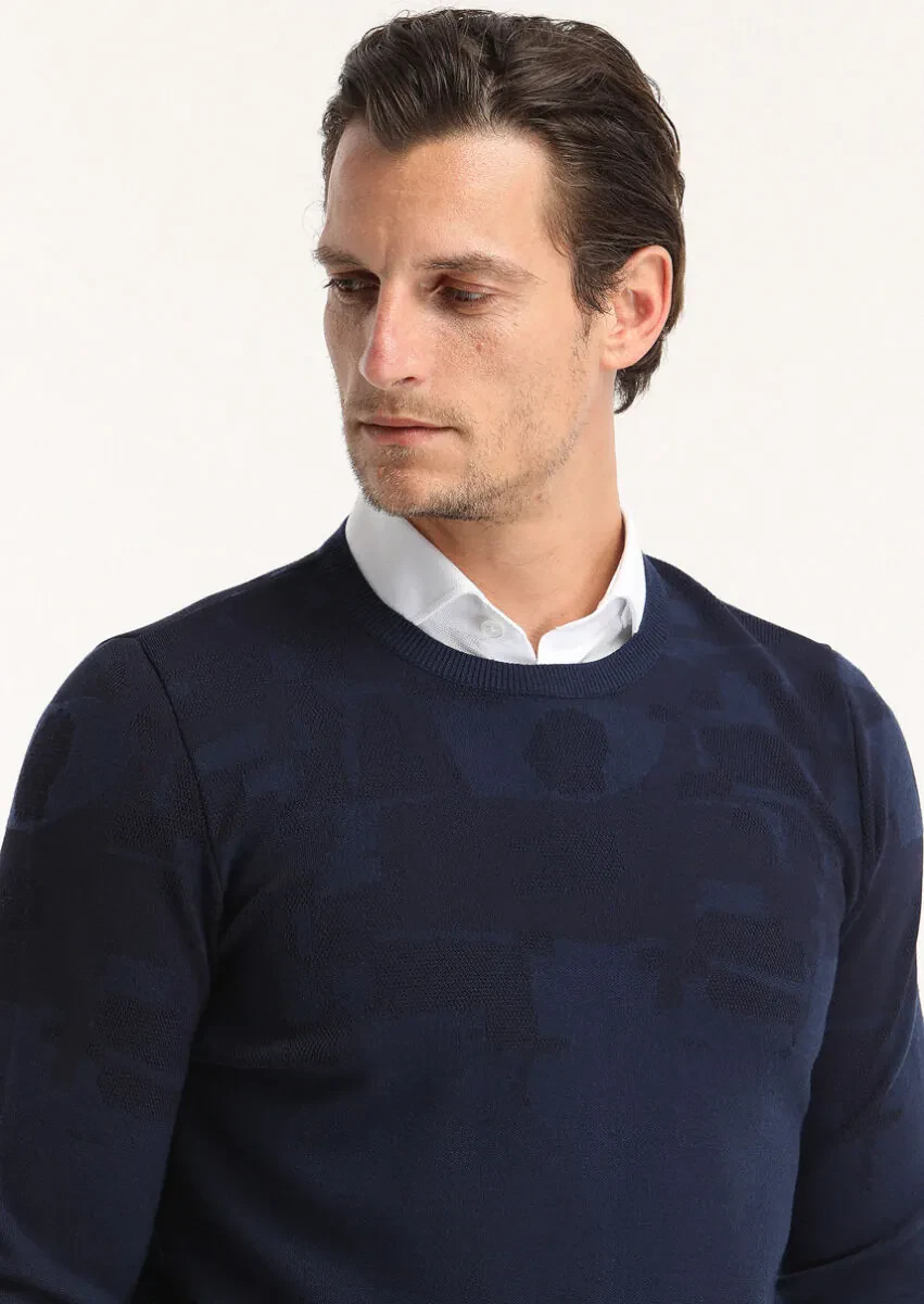 Navy Blue Knitwear Sweatshirt - 3