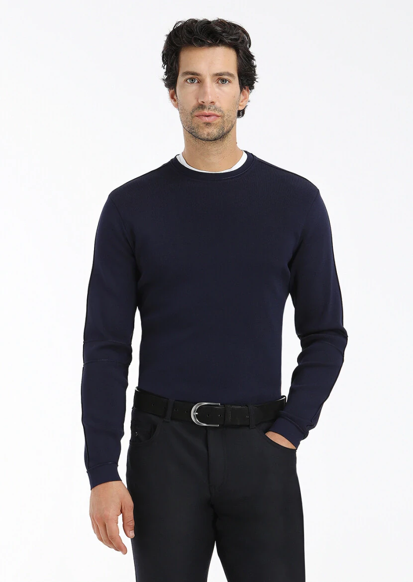 Navy Blue Knitwear Sweatshirt 