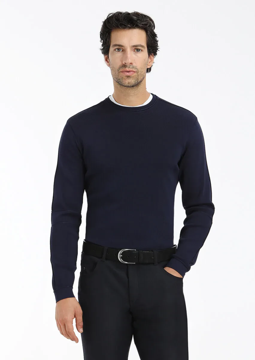 Navy Blue Knitwear Sweatshirt - 2