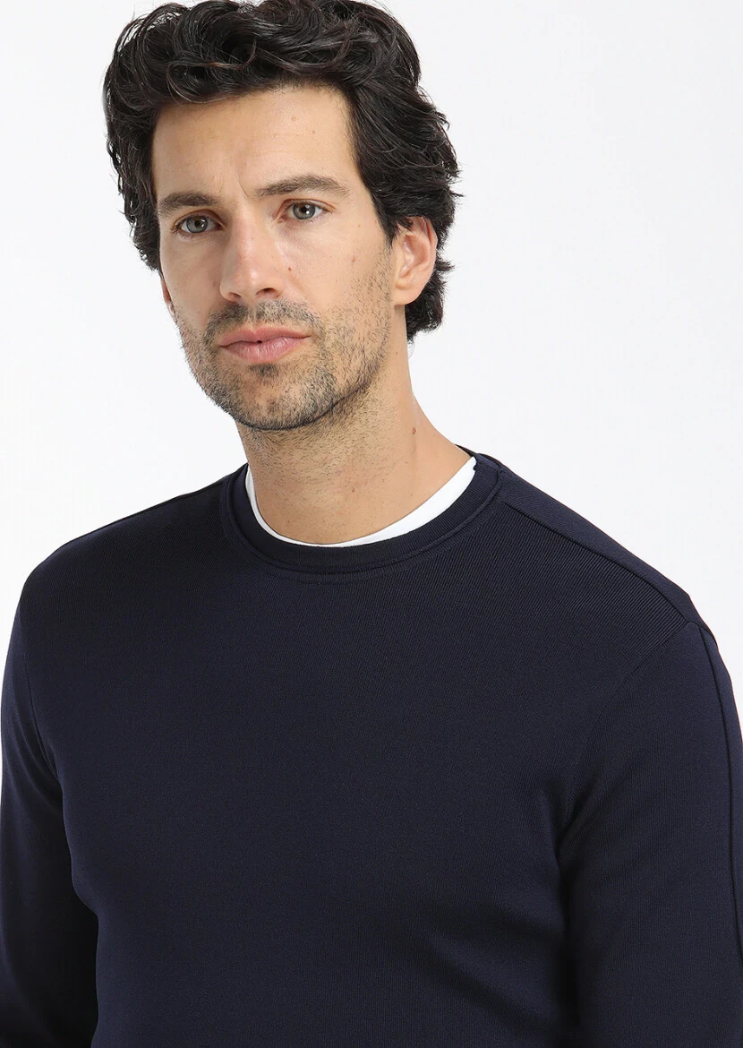 Navy Blue Knitwear Sweatshirt - 3