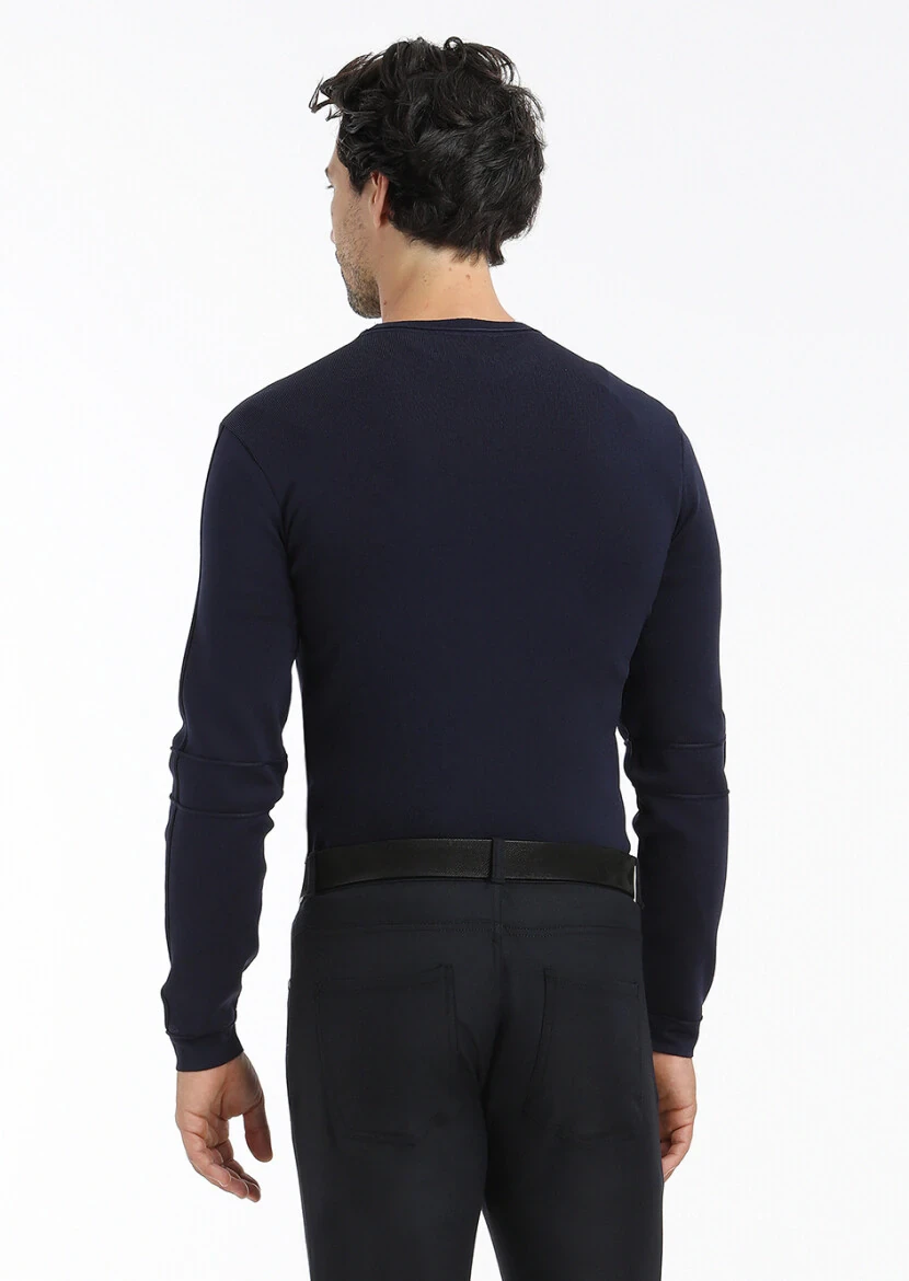 Navy Blue Knitwear Sweatshirt - 4