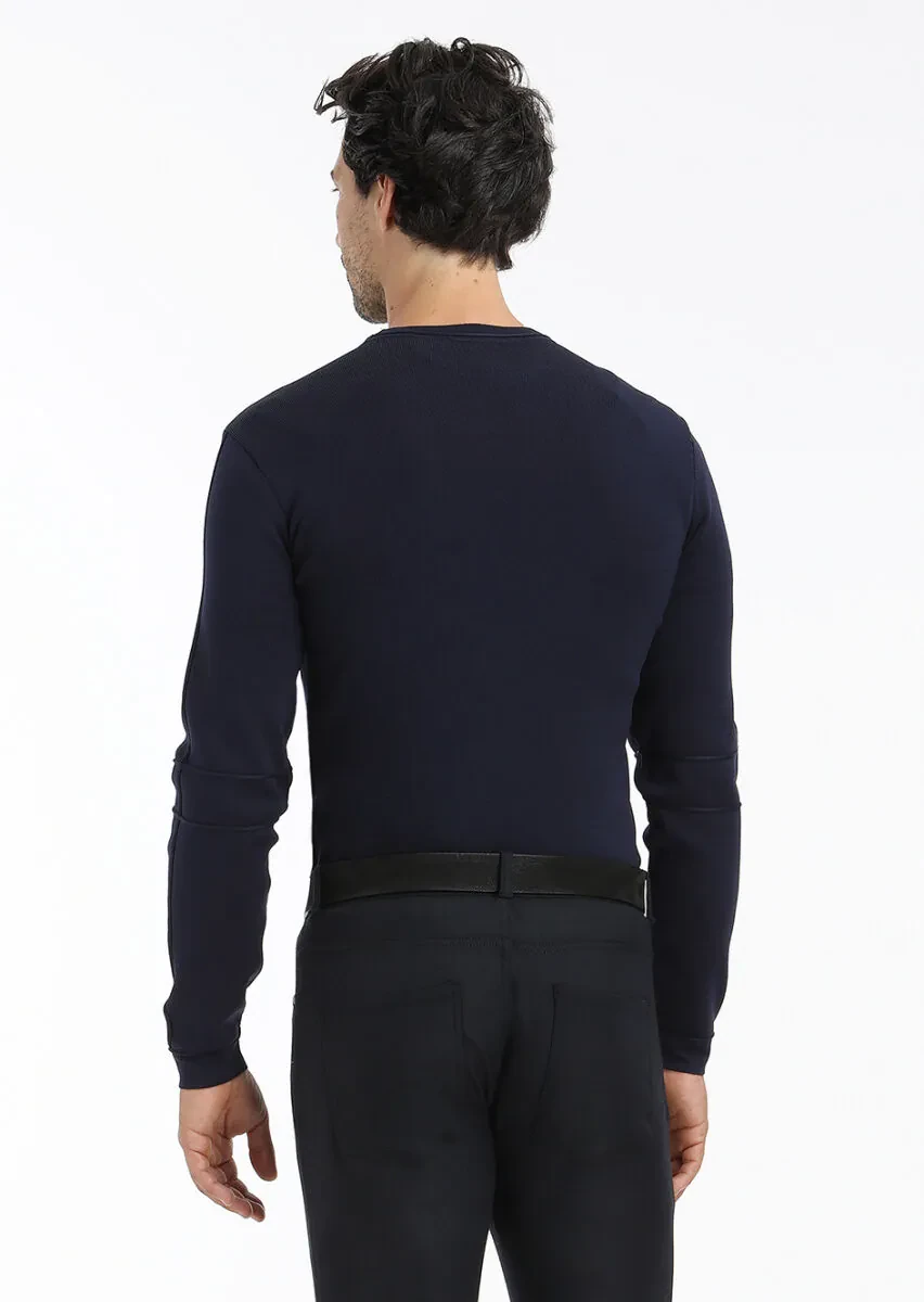 Navy Blue Knitwear Sweatshirt - 4