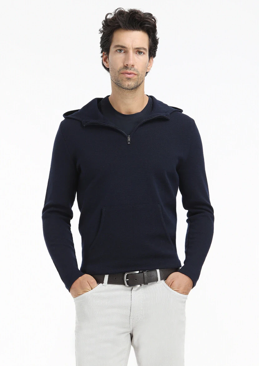 Navy Blue Knitwear Sweatshirt - 2