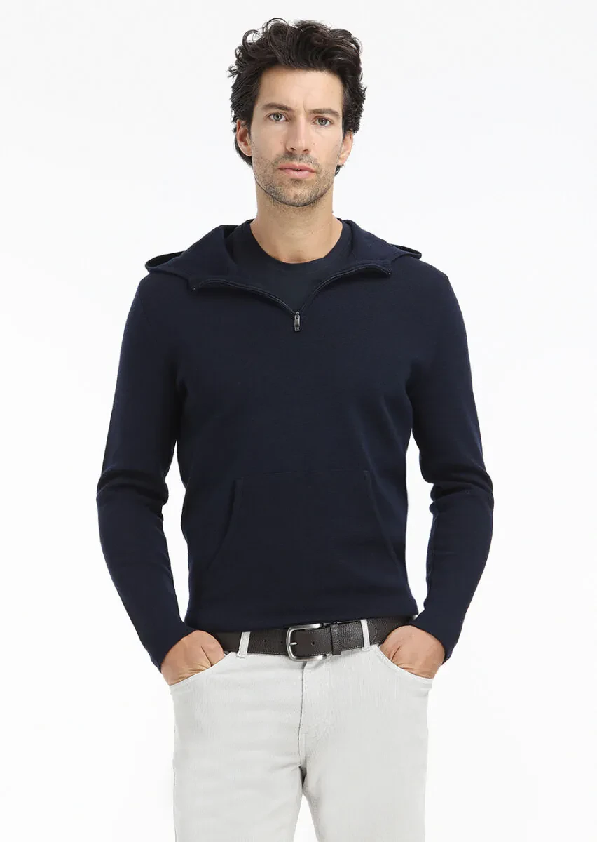 Navy Blue Knitwear Sweatshirt - 2