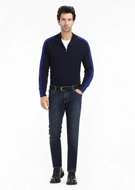 Navy Blue Knitwear Sweatshirt - 1