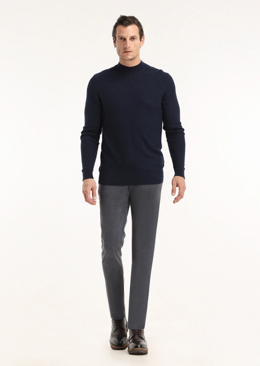 Navy Blue Knitwear Sweatshirt - 1