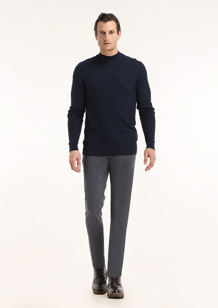Navy Blue Knitwear Sweatshirt - 1