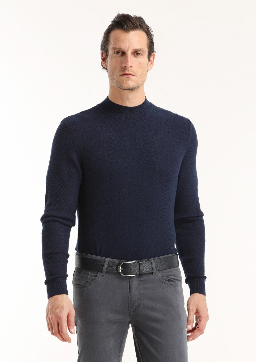 Navy Blue Knitwear Sweatshirt 
