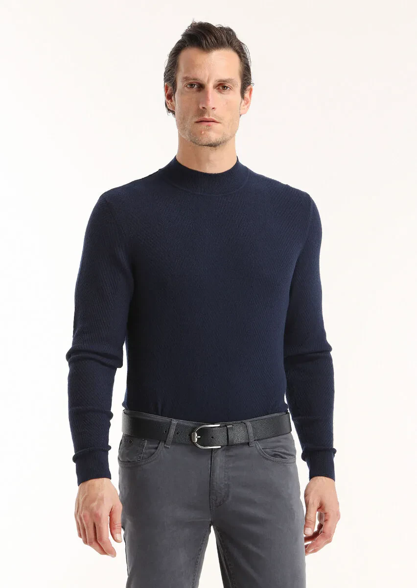 Navy Blue Knitwear Sweatshirt - 2