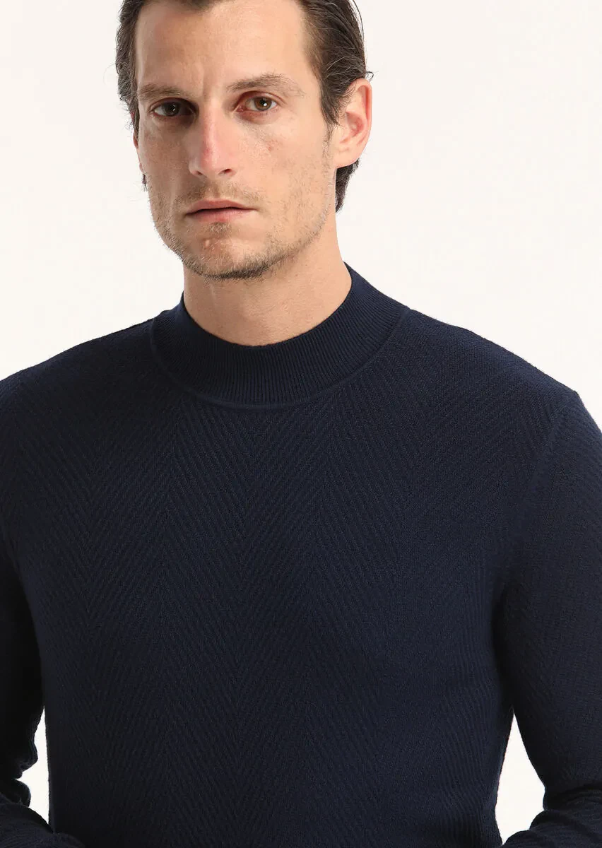 Navy Blue Knitwear Sweatshirt - 3