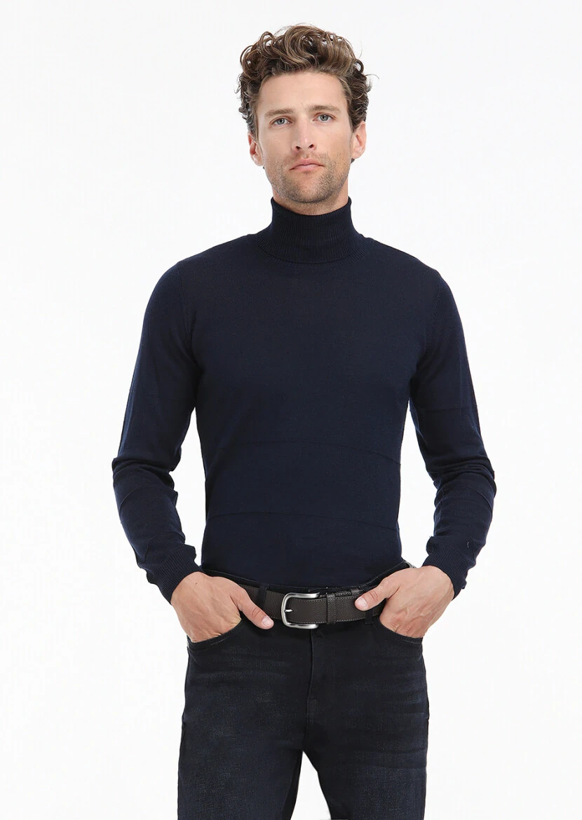 Navy Blue Knitwear Sweatshirt 