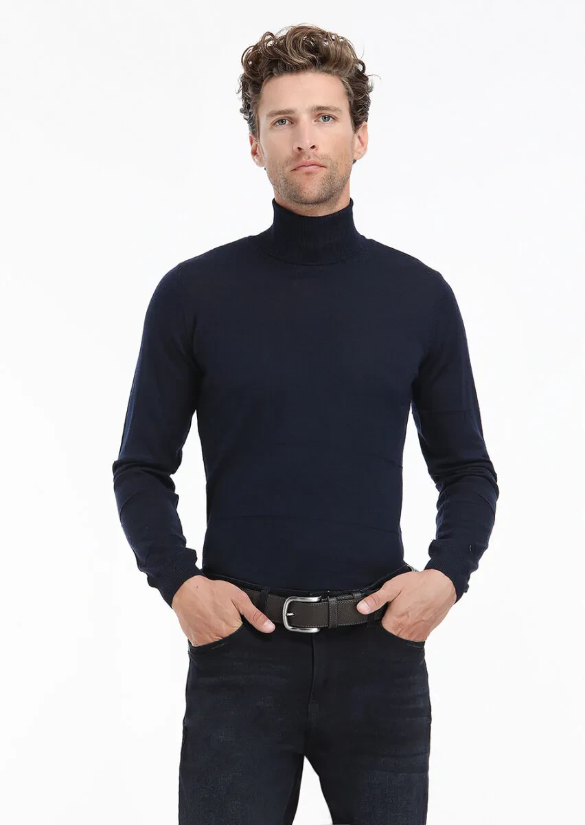 Navy Blue Knitwear Sweatshirt - 2