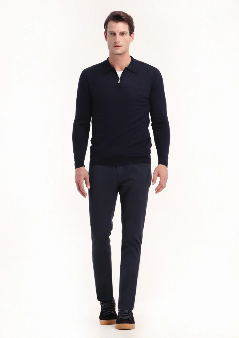 Navy Blue Knitwear Sweatshirt - 1