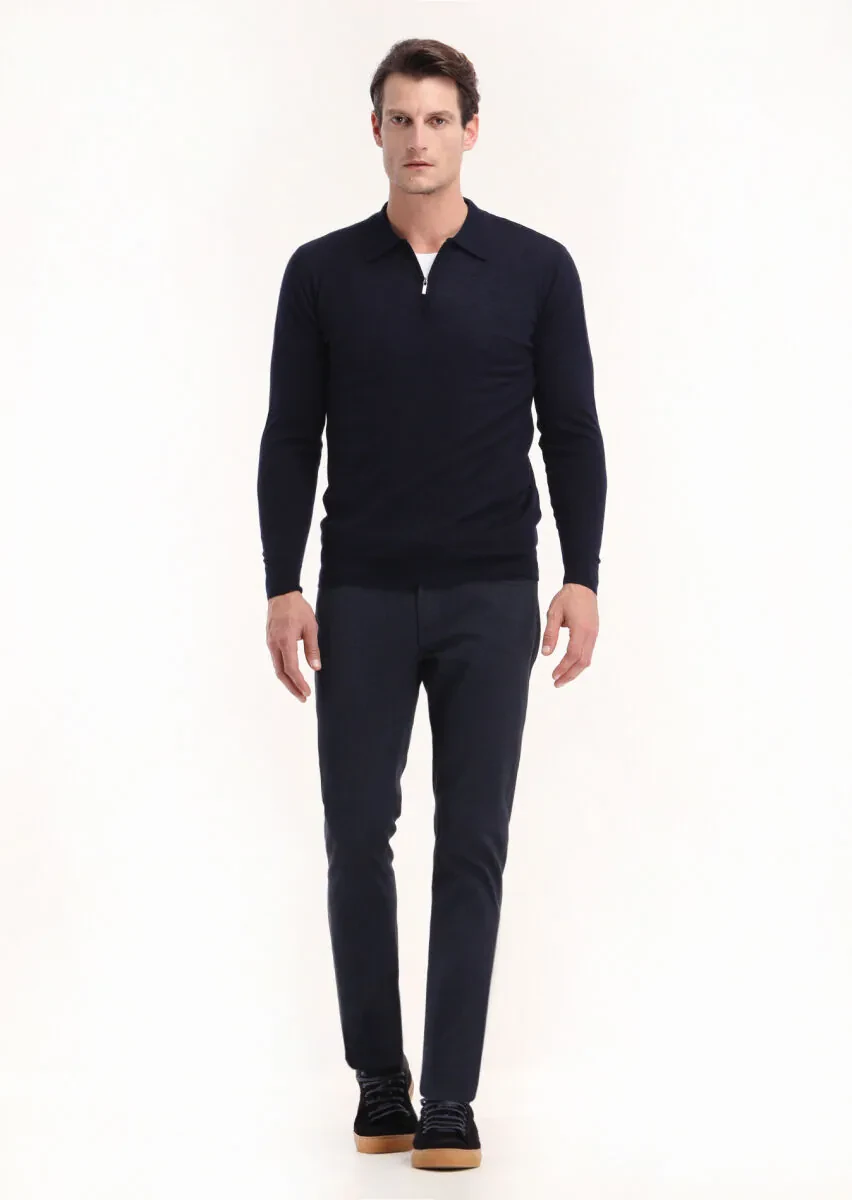 Navy Blue Knitwear Sweatshirt - 1