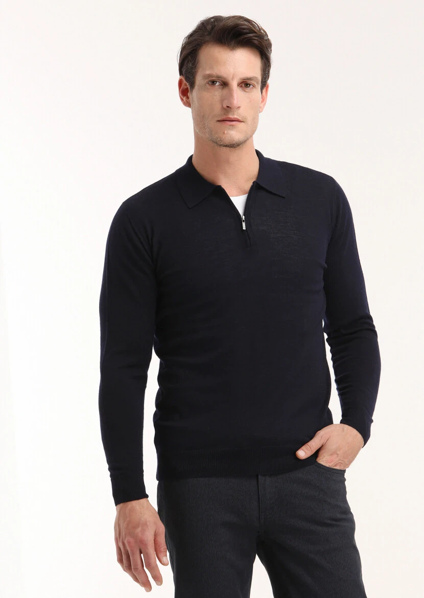 Navy Blue Knitwear Sweatshirt 