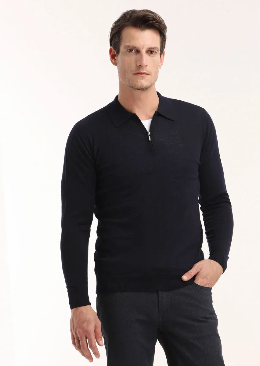Navy Blue Knitwear Sweatshirt - 2