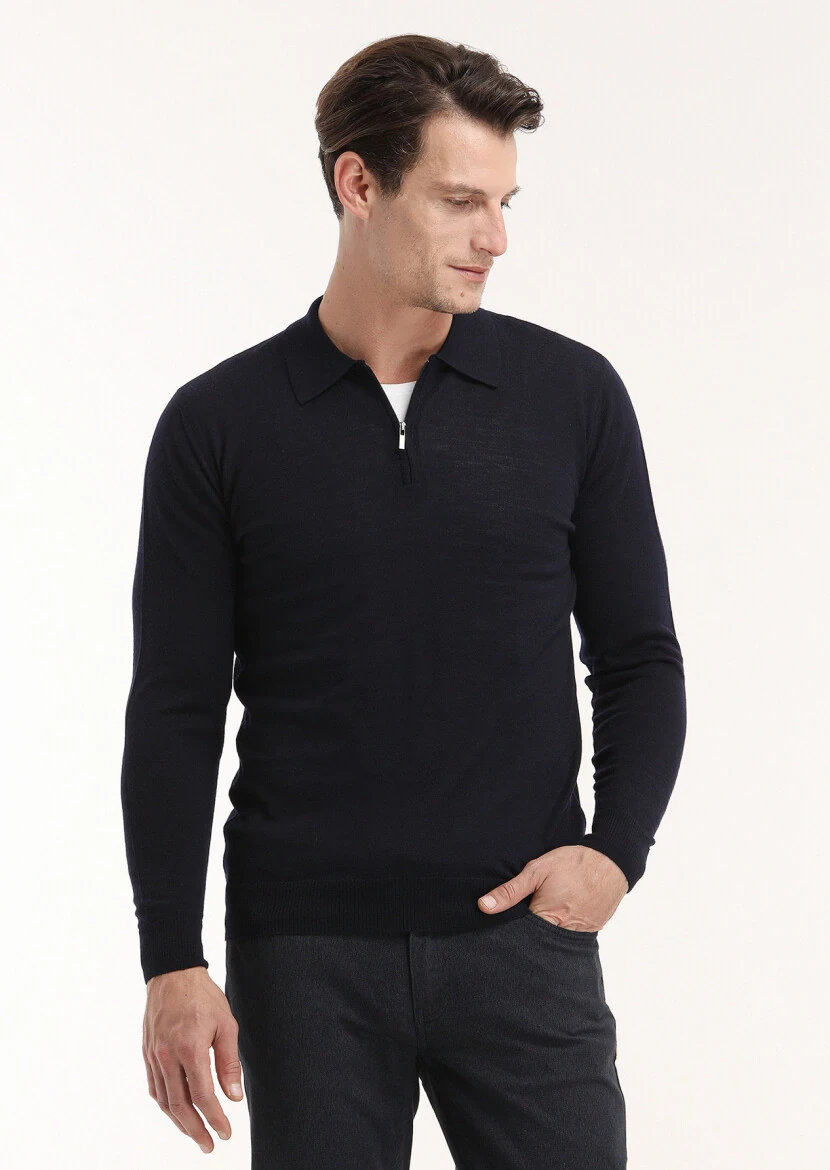 Navy Blue Knitwear Sweatshirt - 4