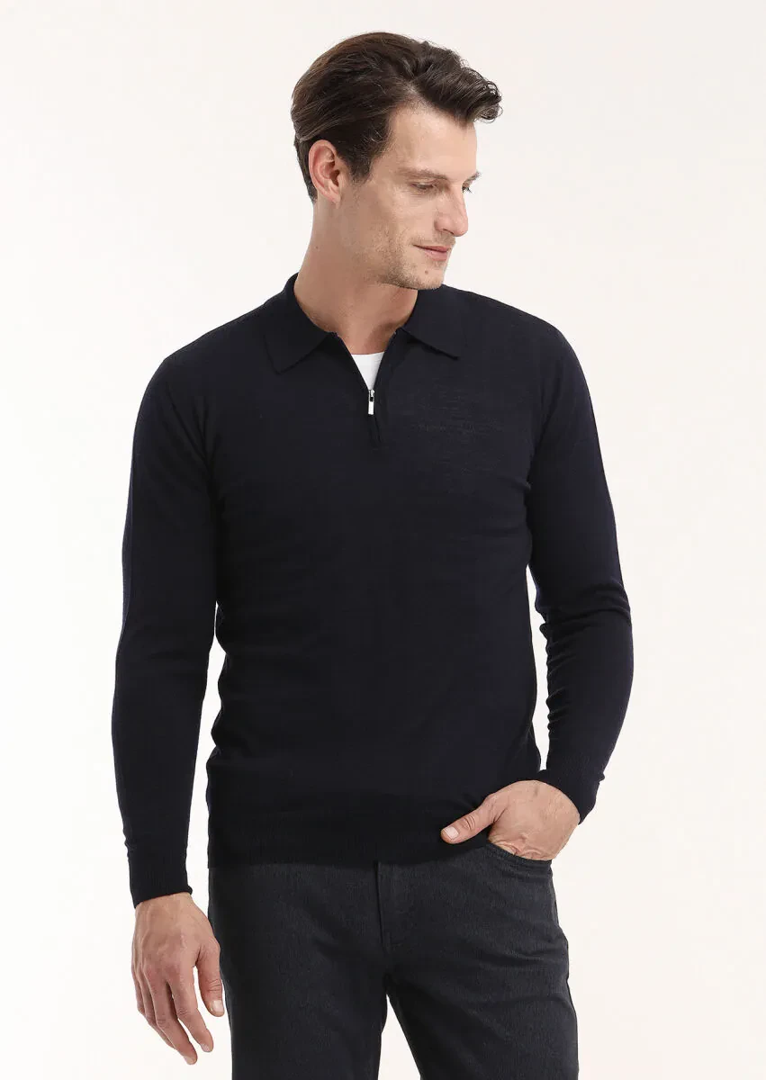 Navy Blue Knitwear Sweatshirt - 4