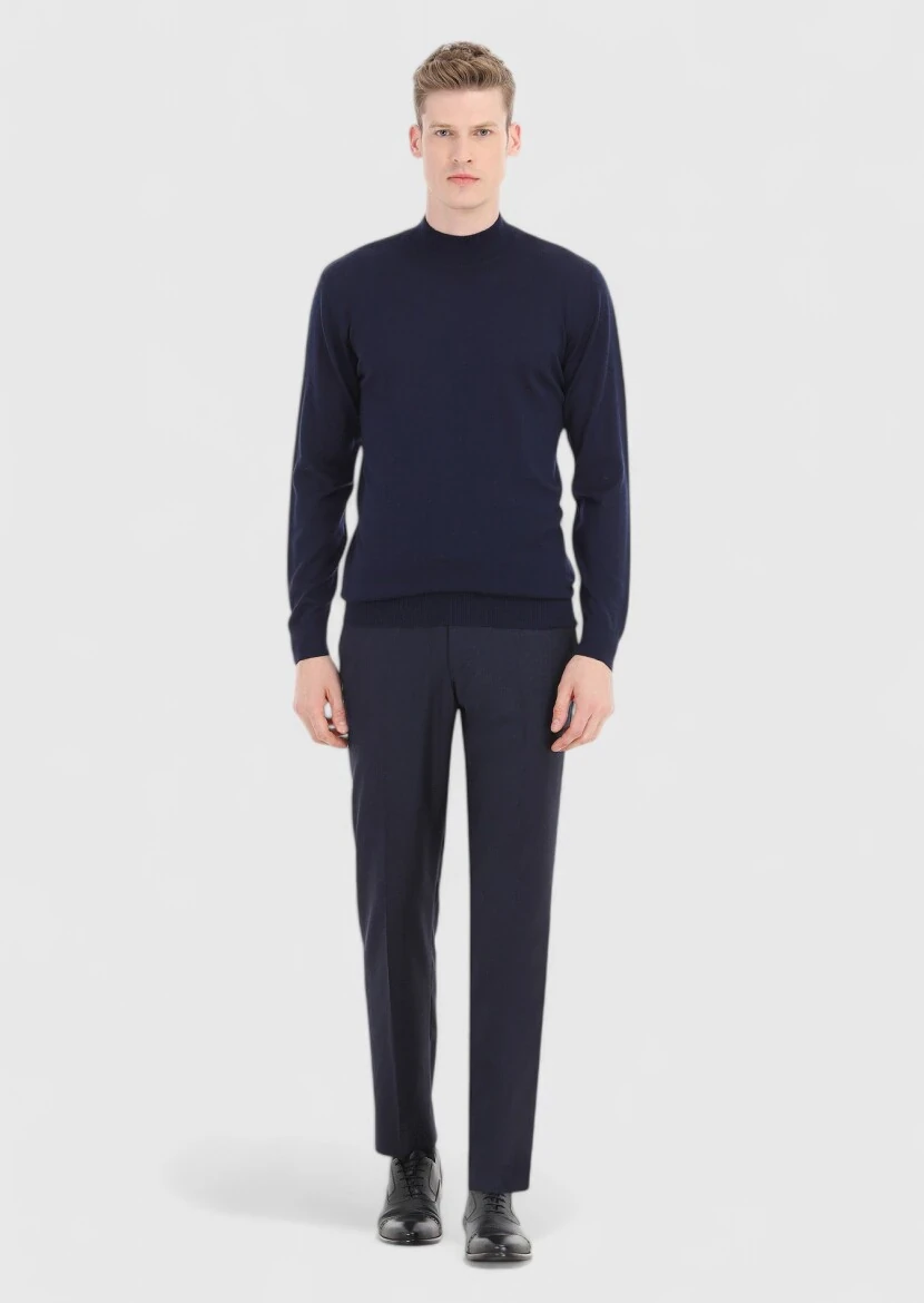 Navy Blue Knitwear Sweatshirt - 1