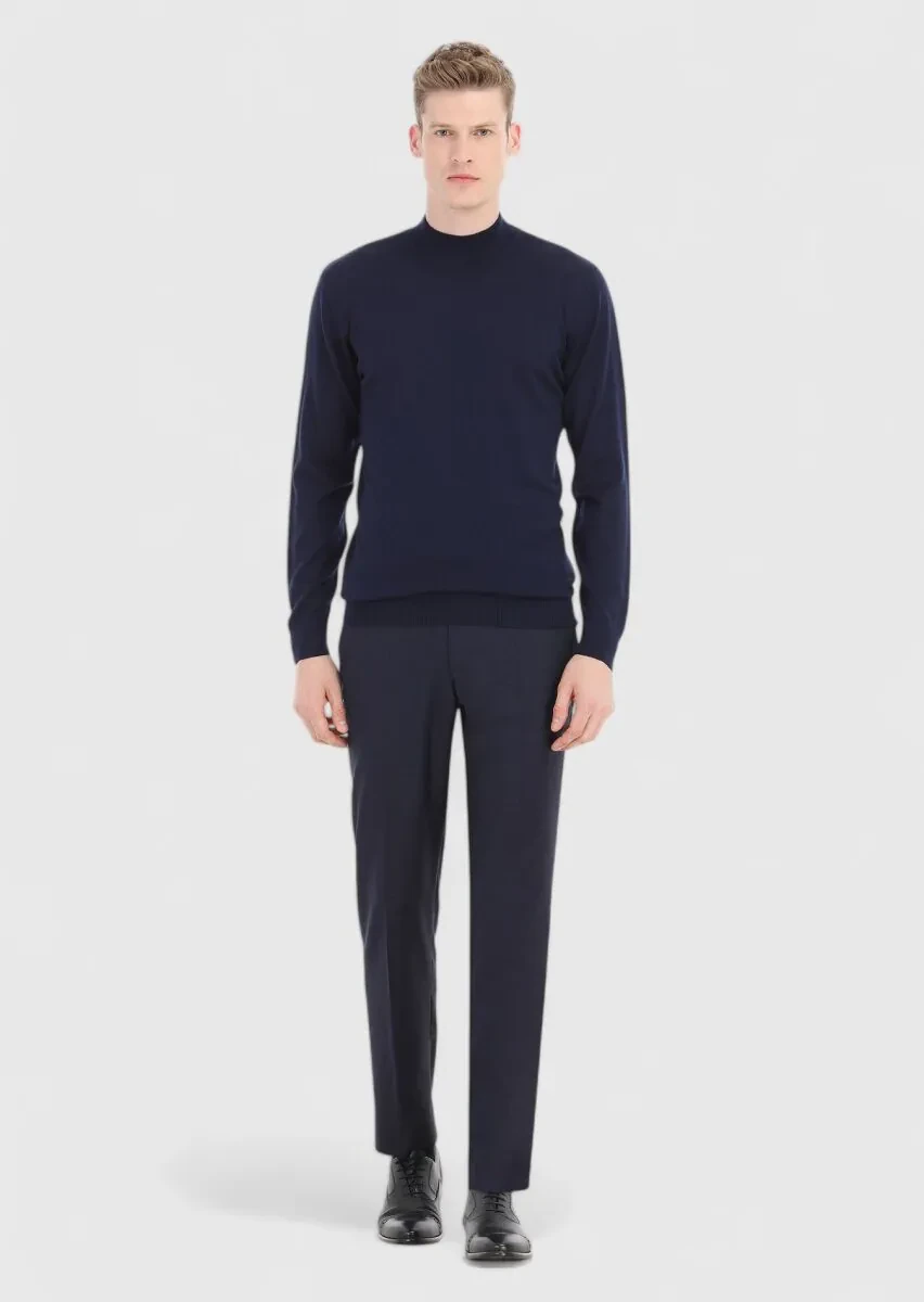 Navy Blue Knitwear Sweatshirt - 1