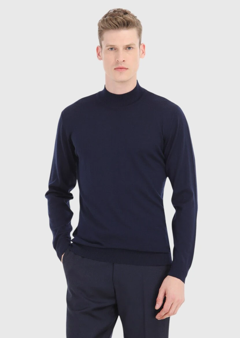 Navy Blue Knitwear Sweatshirt 