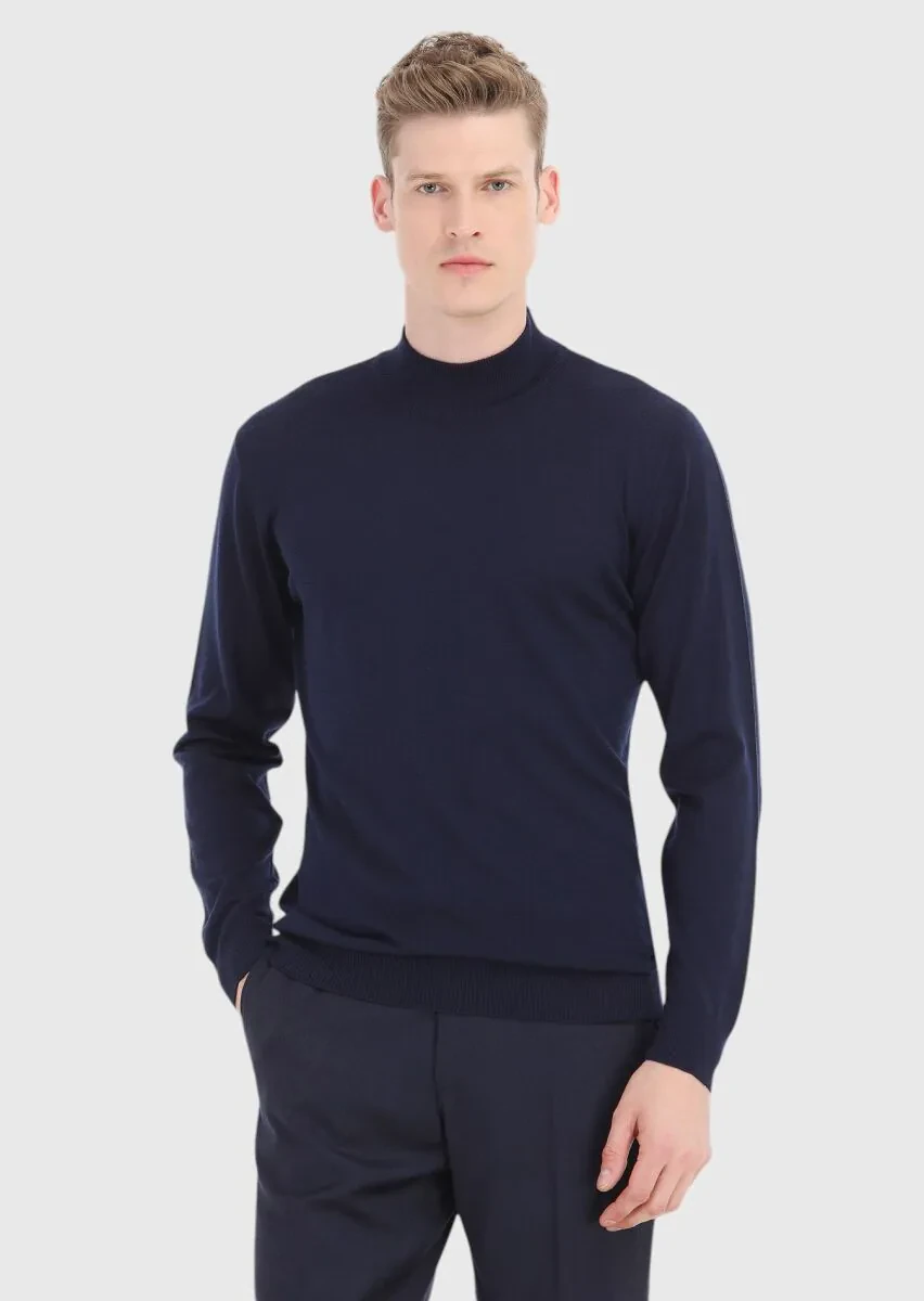 Navy Blue Knitwear Sweatshirt - 2