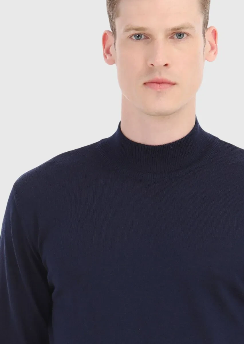 Navy Blue Knitwear Sweatshirt - 4