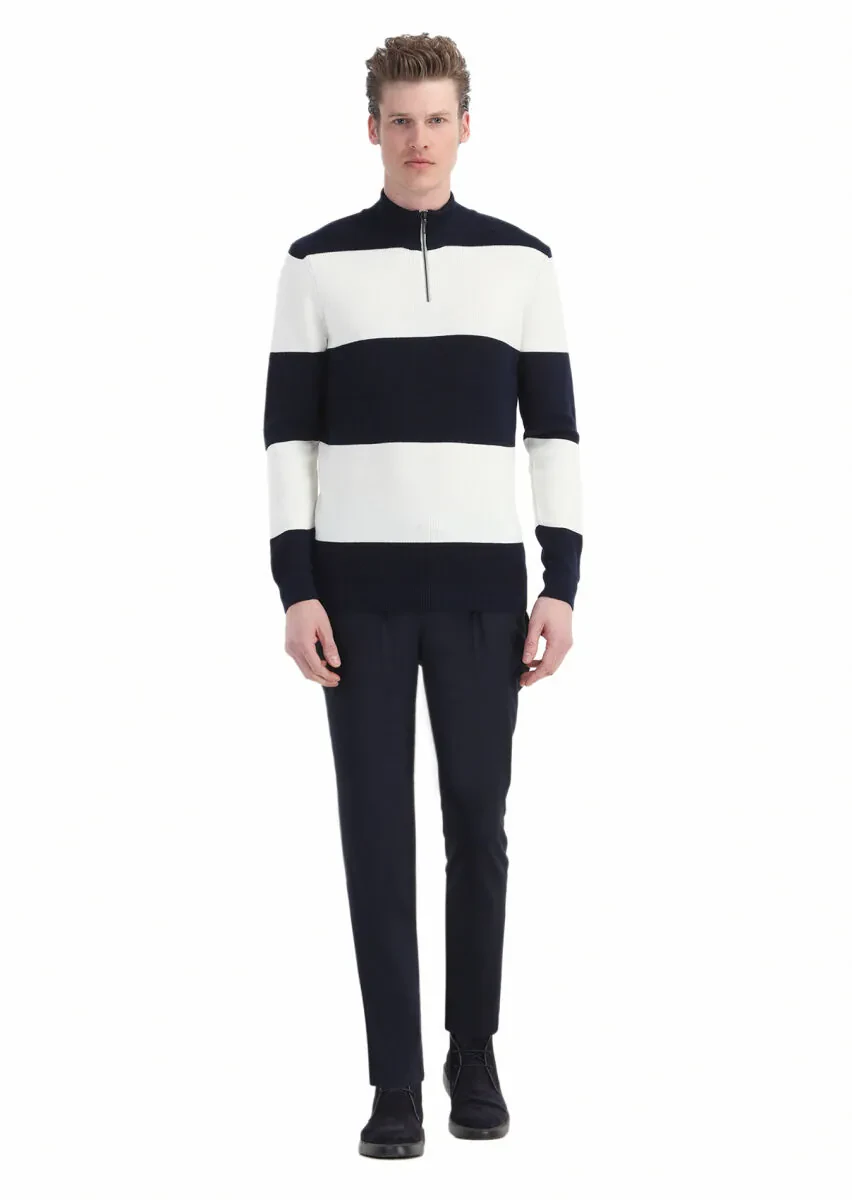 Navy Blue Knitwear Sweatshirt - 2