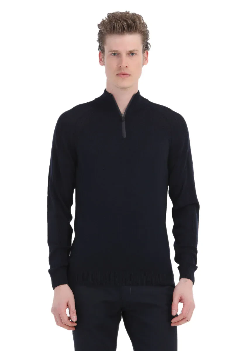 Navy Blue Knitwear Sweatshirt - 1