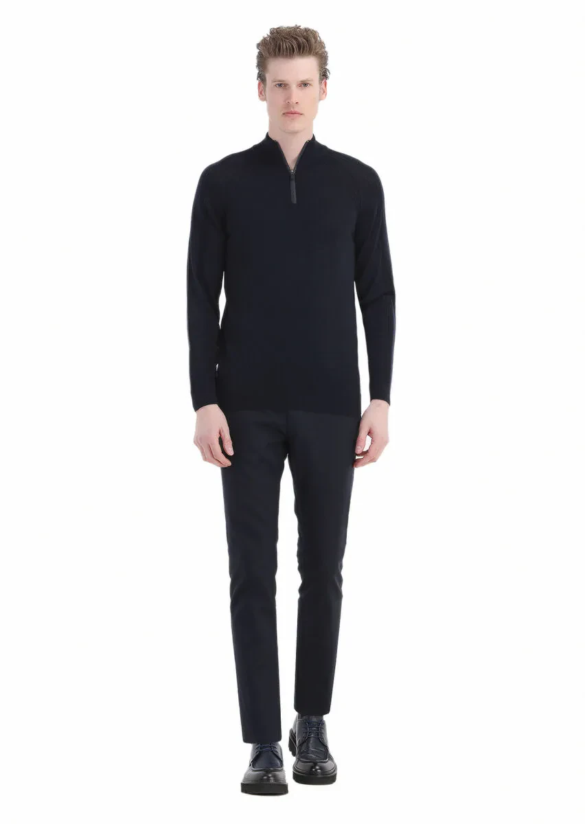 Navy Blue Knitwear Sweatshirt - 2