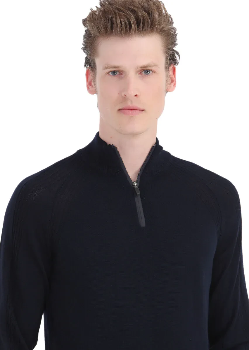 Navy Blue Knitwear Sweatshirt - 3