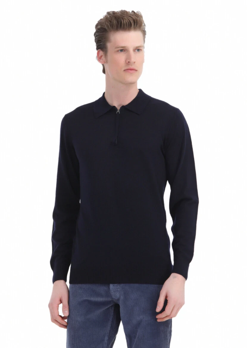 Navy Blue Knitwear Sweatshirt - RAMSEY