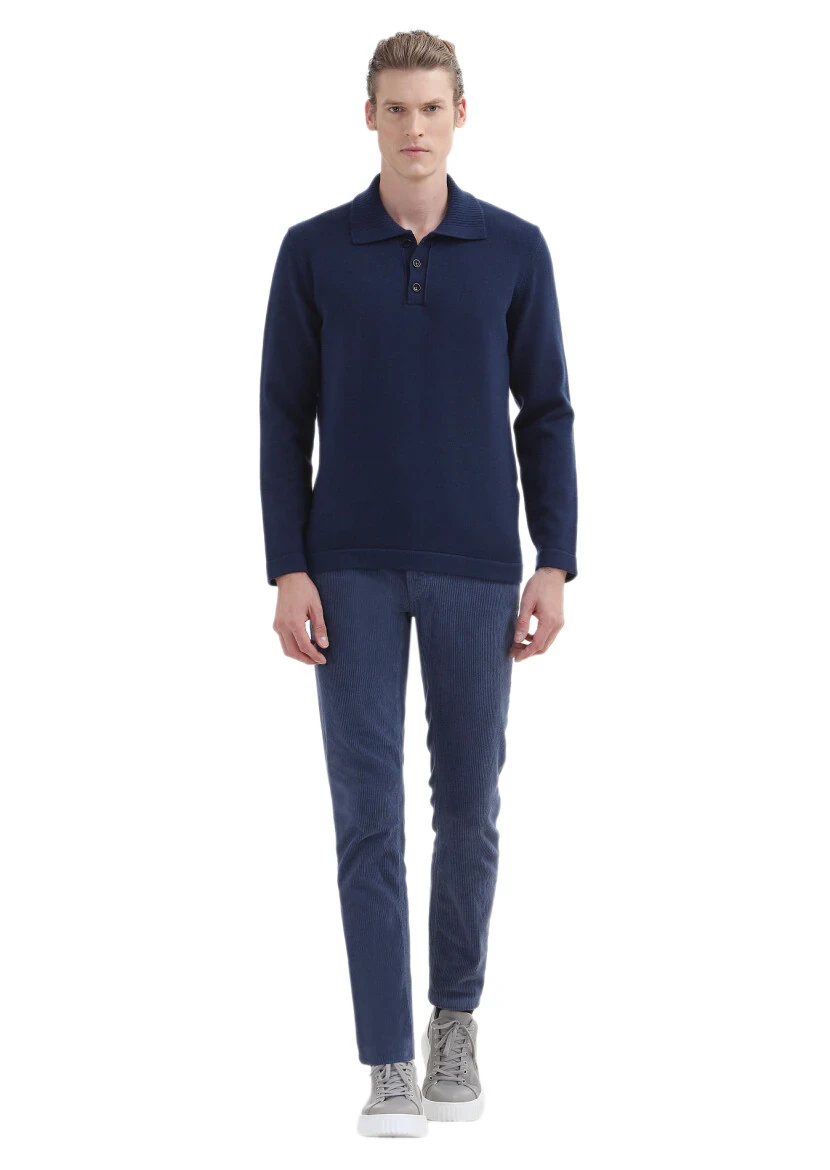 Navy Blue Knitwear Sweatshirt 