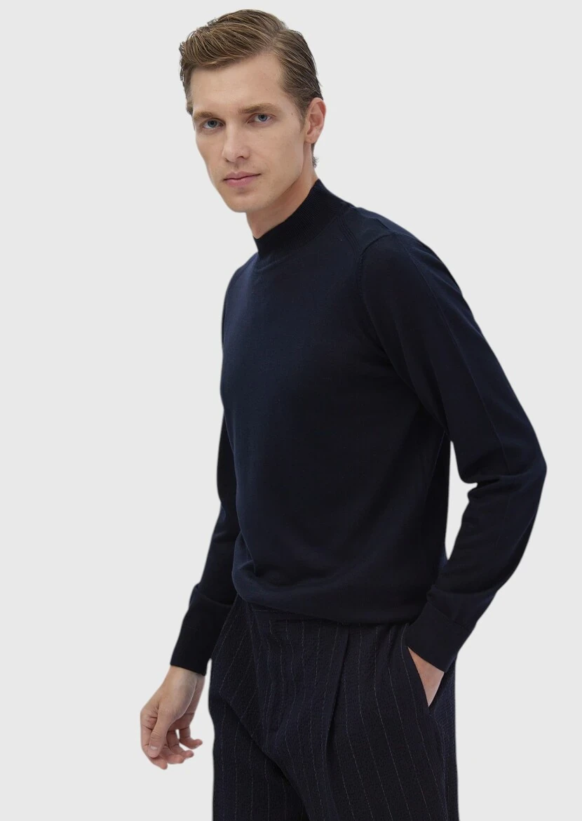 Navy Blue Knitwear Sweatshirt - RAMSEY