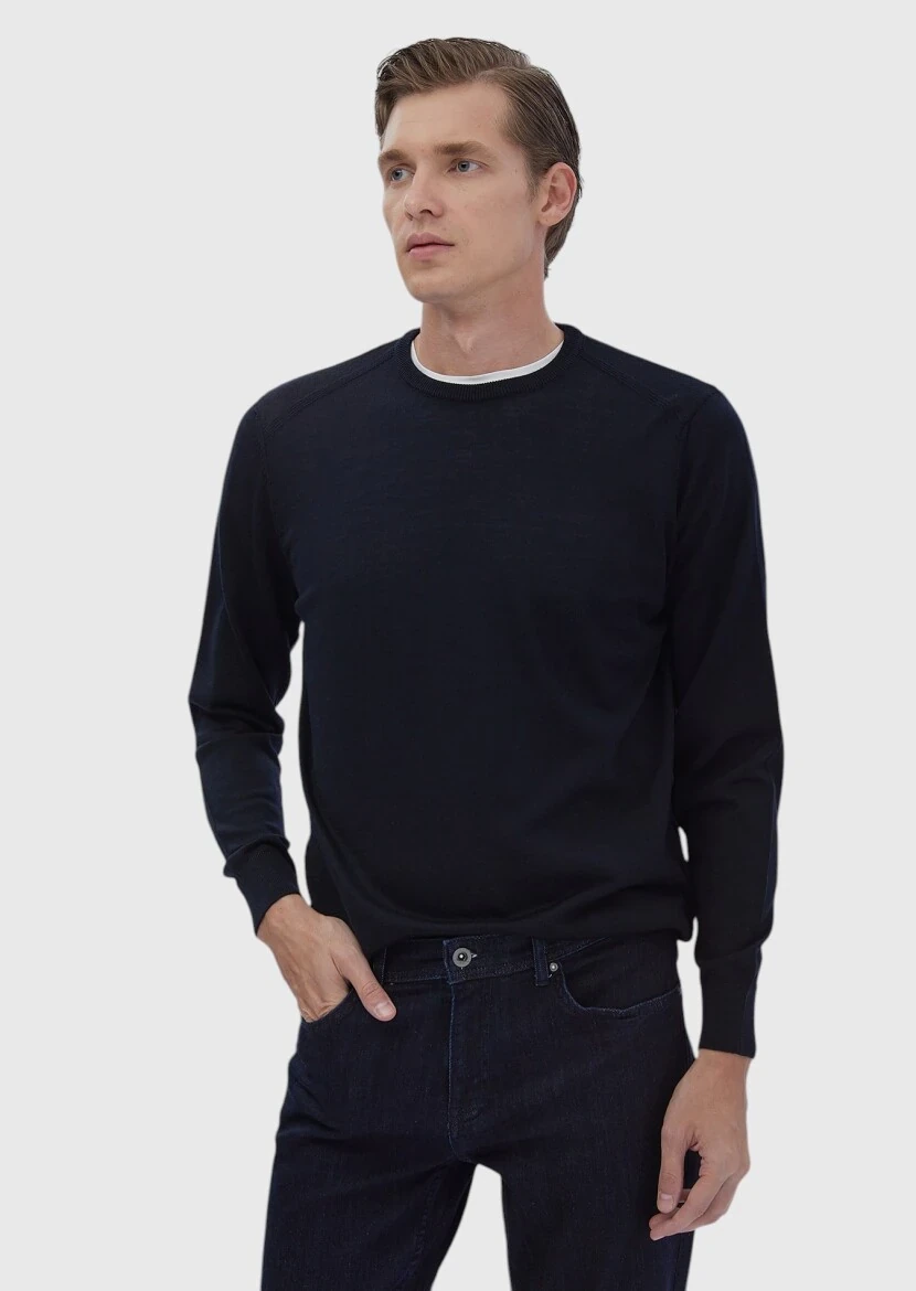 Navy Blue Knitwear Sweatshirt - RAMSEY