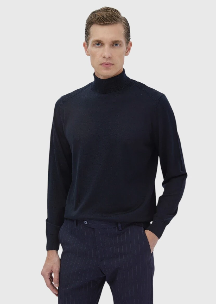 Navy Blue Knitwear Sweatshirt - RAMSEY